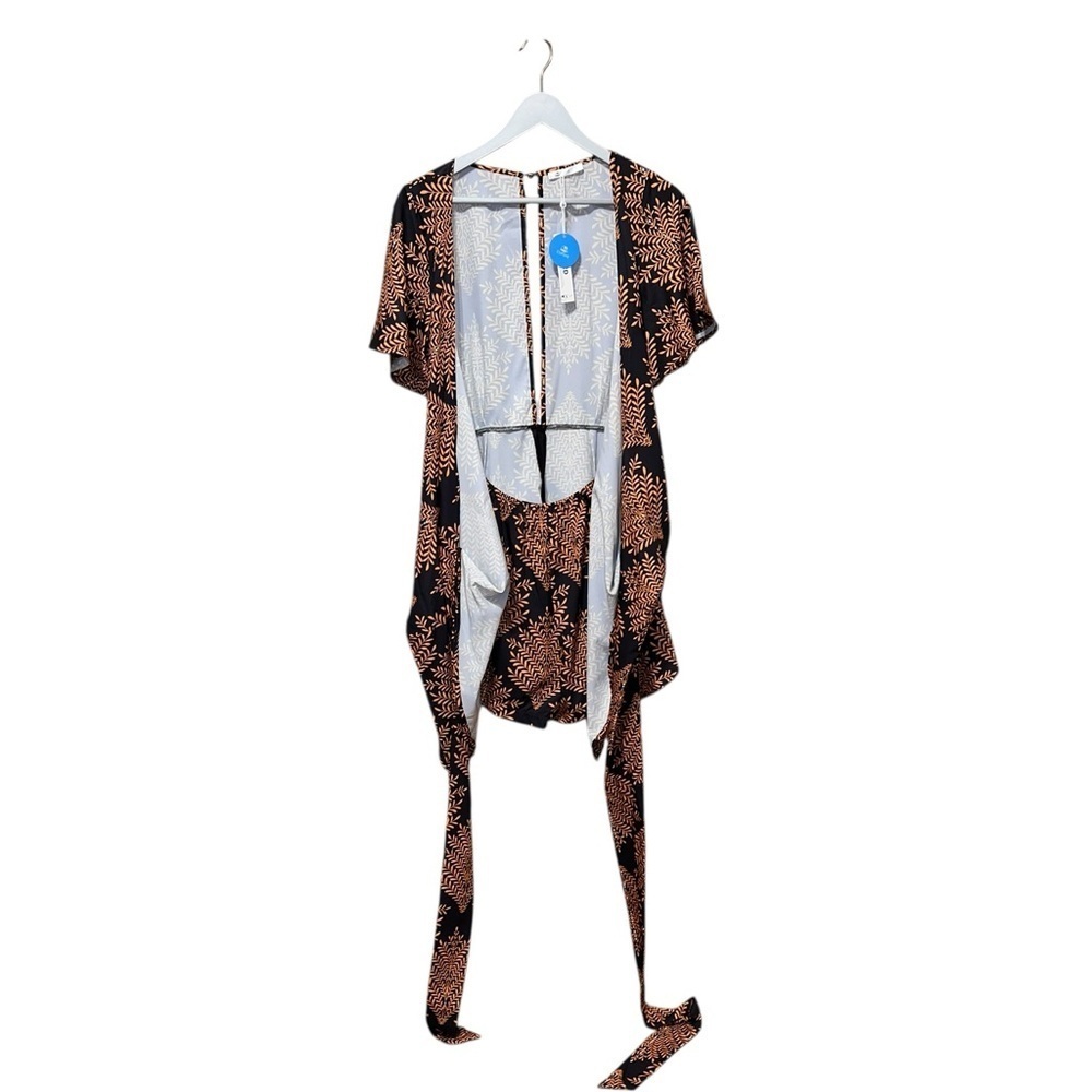 Cupshe Black and Orange Leaf Print Wrap Romper – Size Medium - Picture 6 of 7
